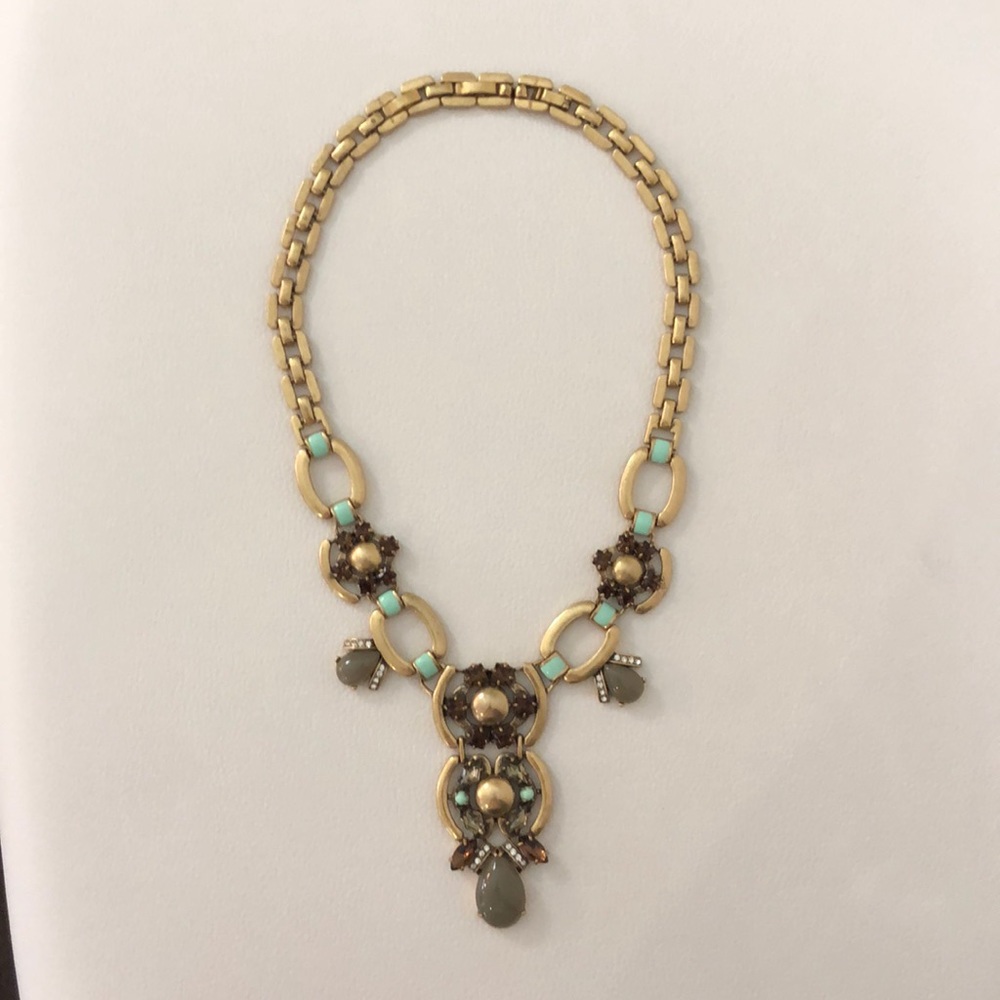 Stella and Dot gold tone turquoise green necklace